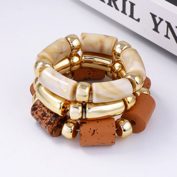 Wholesale Double-Layer Stacked Wooden Resin Bamboo Necklace Accessories