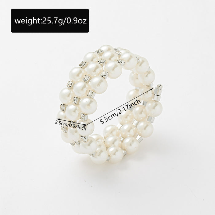 Wholesale Wedding pearl bracelet with light luxury and high-end feel, multi-layer adjustable elastic full diamond bracelet wholesale