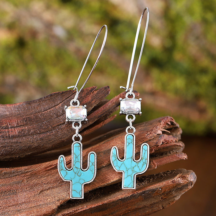 Wholesale Retro Western Style Cactus Turquoise Earrings