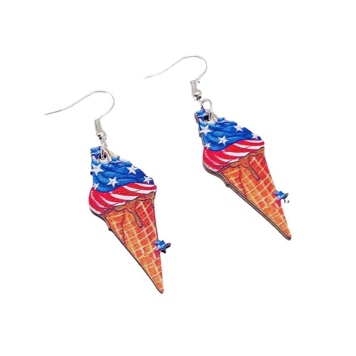 Wholesale American Independence Day Five-pointed Star Ice Cream Print Wooden Earrings JDC-ES-Susheng009