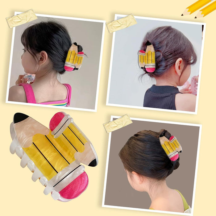 Wholesale Cute School Bus Clip Acrylic Pencil Shark Clip Computer Hairpin Apple Headwear Creative School Season Hair Accessories