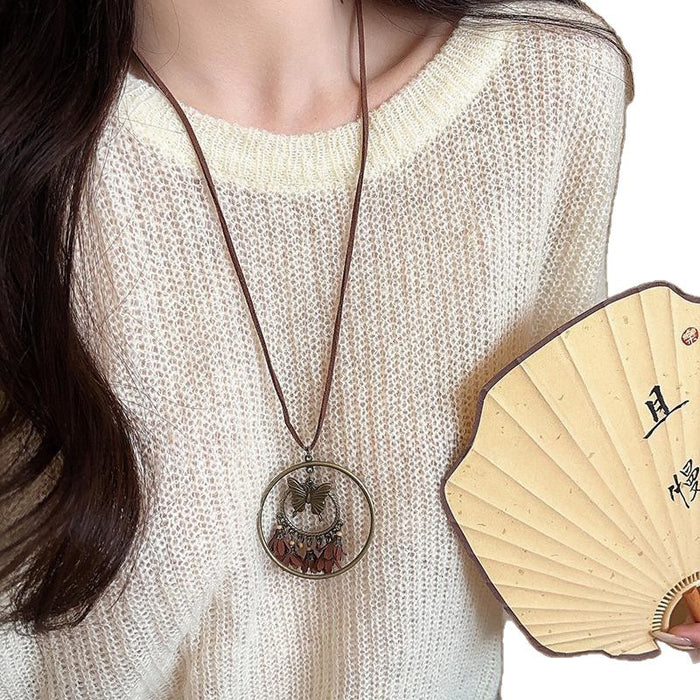 Wholesale Bohemian Vintage Style Long Chain Necklace Alloy Pendant Animal Design