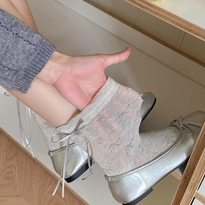 Wholesale Boneless side ribbon bow socks, versatile pure cotton midsole socks