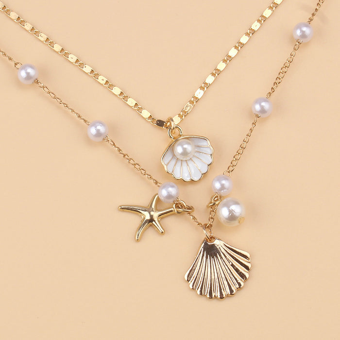 Wholesale Jewelry Shell Necklace Imitation Pearl Sea Star Necklace suit Seaside Necklace