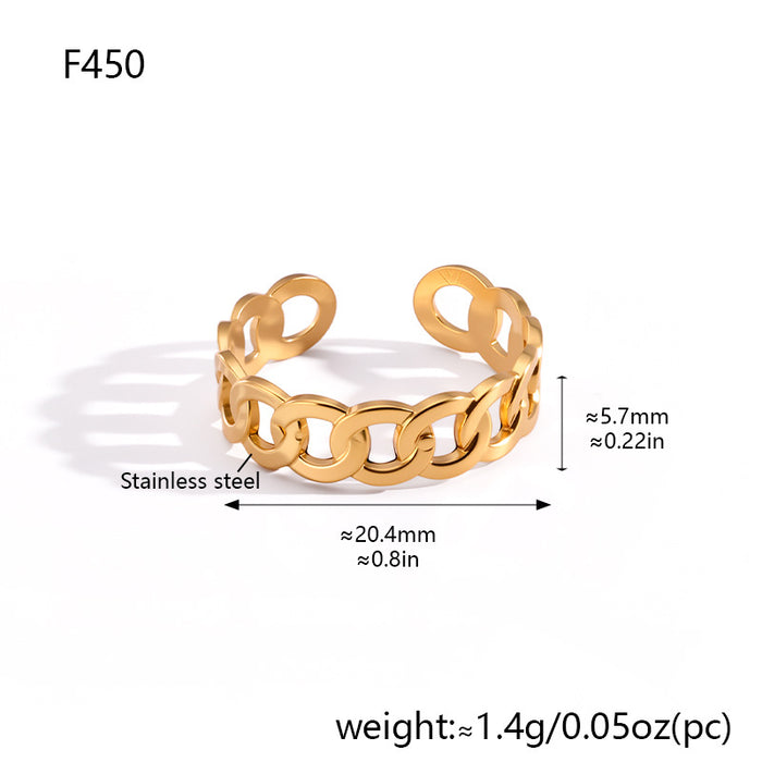 Wholesale Hollow Geometric Stainless Steel Adjustable Open Ring Gold Plated Jewelry
