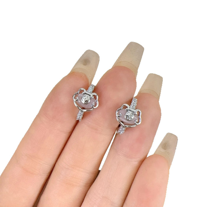 Wholesale New Exquisite Cat Eye Stone Lucky Lock Ear Buckle Women's Fashion Simple Light Luxury Style Versatile Earrings