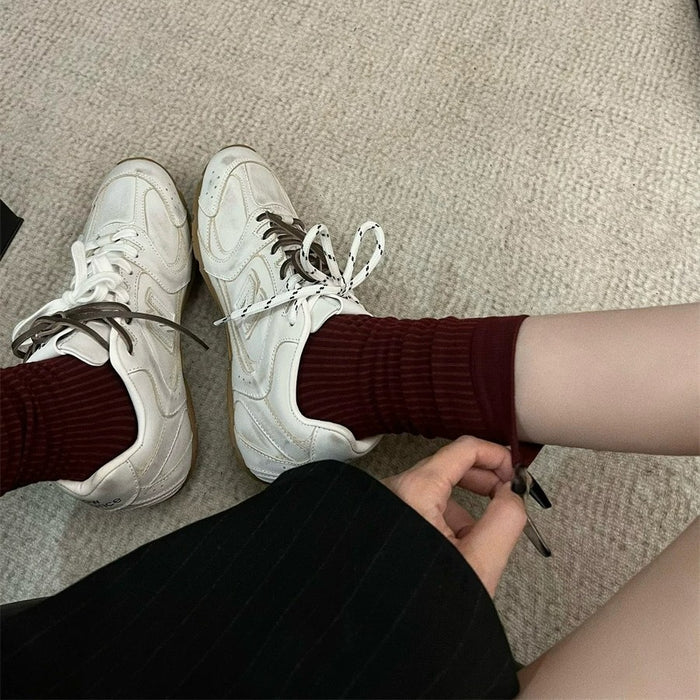 Wholesale Autumn and Winter Minimalist Stocking Solid Color Vertical Pattern Versatile Simple Basic Style Boneless Medium Long Stocking