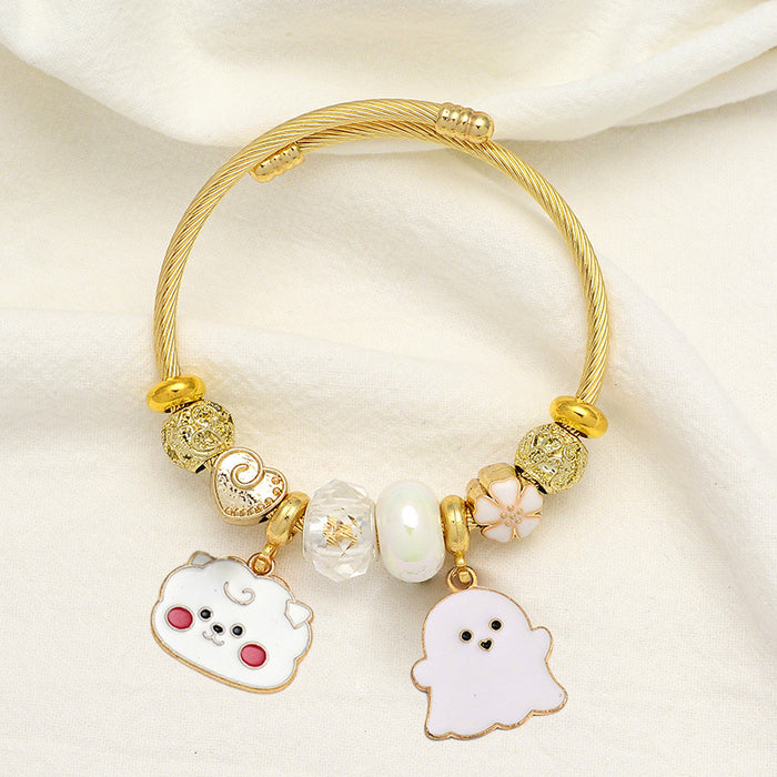 Wholesale Stainless Steel Ghost Pumpkin Beaded Bracelet Cartoon Design MOQ≥2
