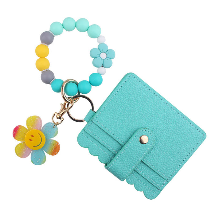 Wholesale Cartoon Sunflower Flower Card Holder Jewelry Beaded DIY Silicone Bracelet Bracelet Wallet Keychain Pendant