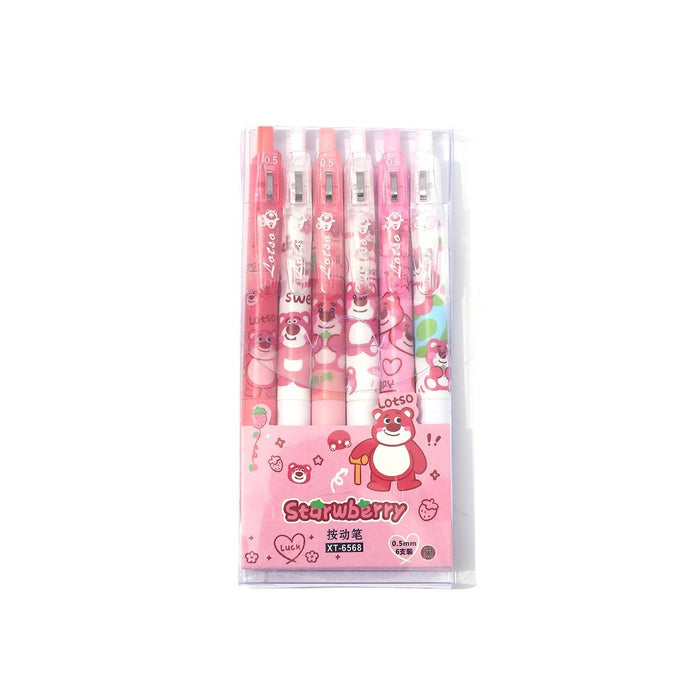 Wholesale 6pcs/box Bear press gel pen-quick-drying carbon gel pen-cartoon cute student stationery