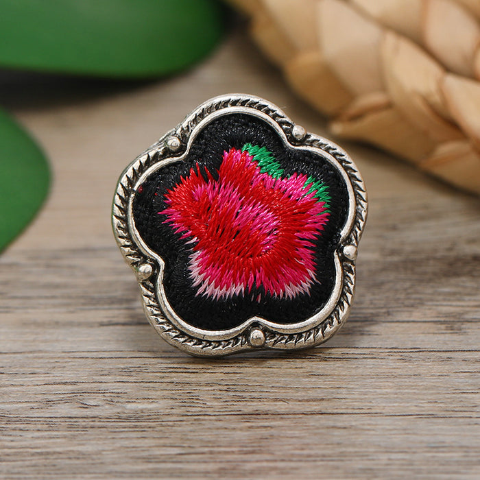 Wholesale Ethnic Style Handmade Miao Silver Embroidery Retro Alloy Ring JDC-RS-Luox001