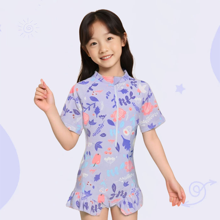 Wholesale Children's swimsuits, girls' cute floral one-piece swimsuits, children's high bounce comfortable quick drying swimsuits, girls' swimming