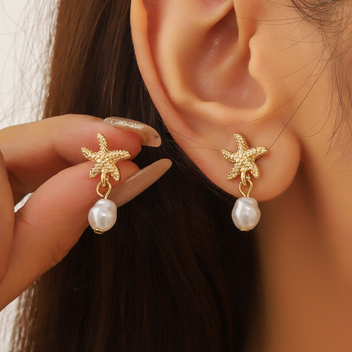 Wholesale Baroque Pearl Starfish Earrings Summer Elegant Earrings Fashion Earrings