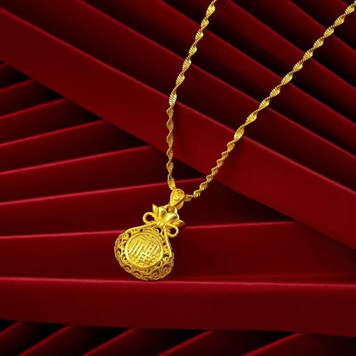 Wholesale Sand gold filigree hollow out lucky bag pendant necklace, brass gold-plated retro hollow out money bag pendant necklace accessories