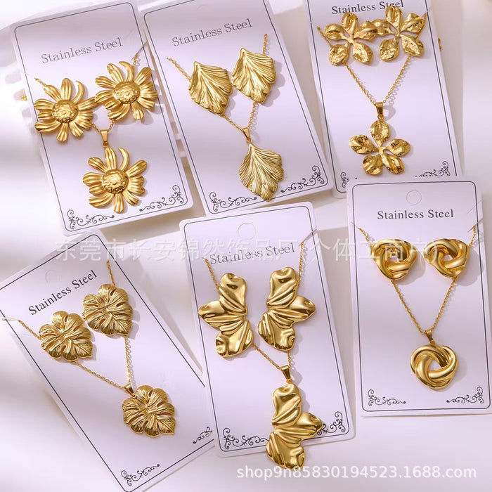 Wholesale Stainless steel gold-plated earring and necklace set