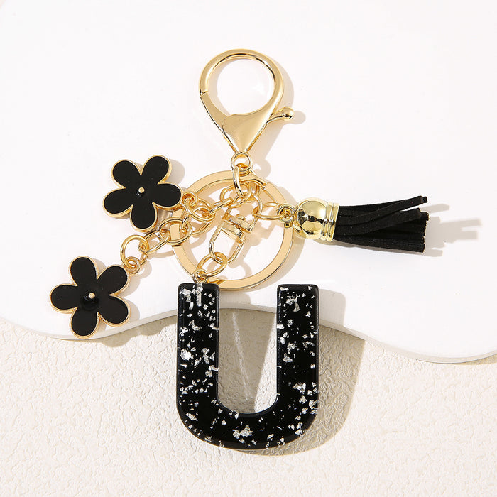 Wholesale Flower 26 English Letter Pendant Keychain Letter Keychain Women's Bag Accessories