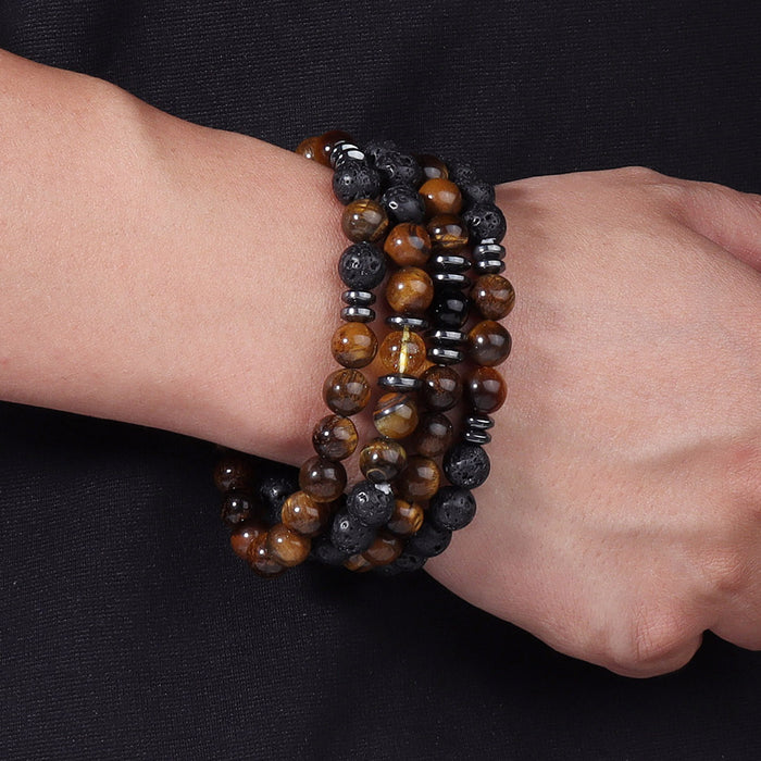 Wholesale Specially designed for volcano yellow tiger eye natural stone bead bracelet men's retro bracelet bracelet bracelet single circle set