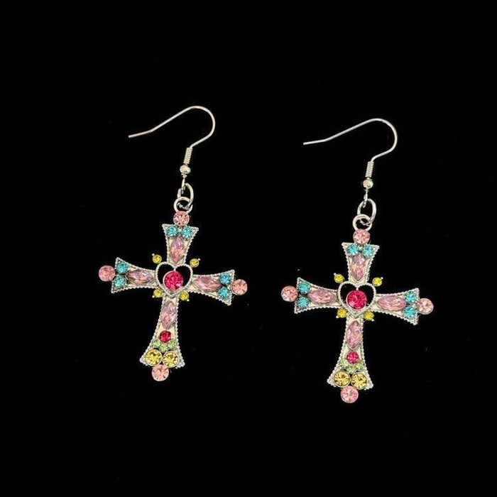 Wholesale Cross Earrings heart Colored Diamond Millennium Style Earrings
