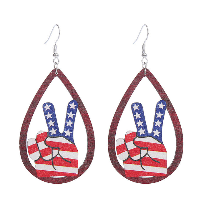 Wholesale American Independence Day Printed Wooden Water Drop Earrings JDC-ES-ChouTteng016