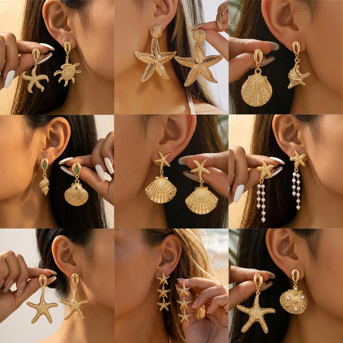 Wholesale Trendy Starfish Seashell Earrings Summer Beach Jewelry Accessory Gift