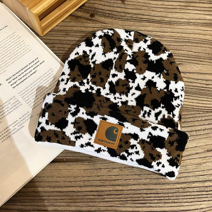 Wholesale black and white retro fashion milk pattern knitted wool hat