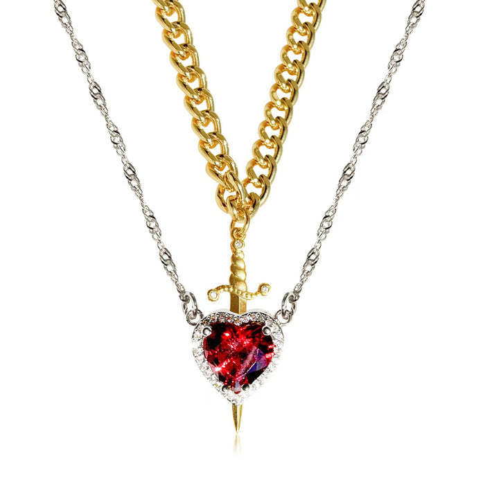 Wholesale Valentine' s Day Diamond-Encrusted Heart-Shaped Dagger Couple Pendant Set Clavicle Necklace