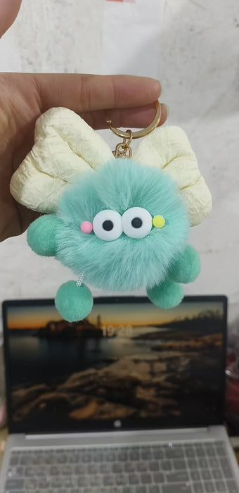 Wholesale Cute plush butterfly knot charcoal ball pendant keychain