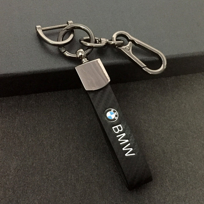 Wholesale Car keychain carbon fiber leather strap car keychain hanging rope