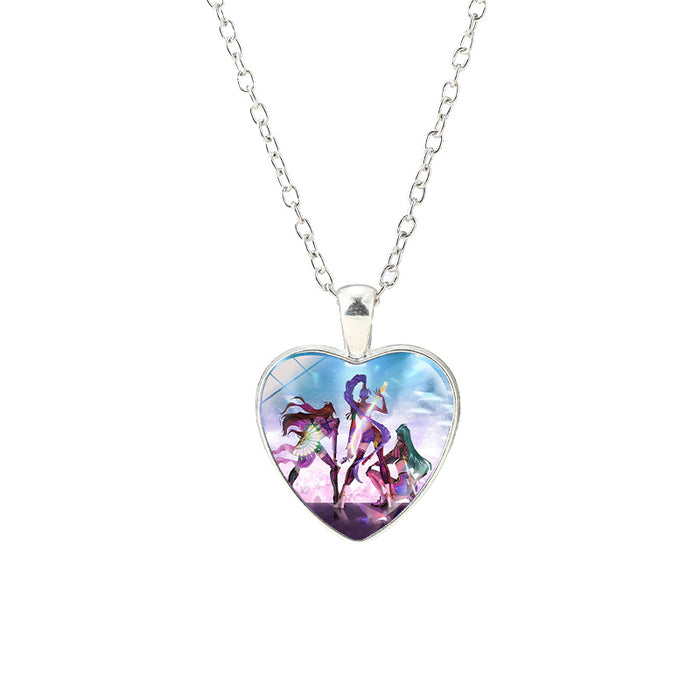 Wholesale Anime Kpop glass heart pendant Necklaces