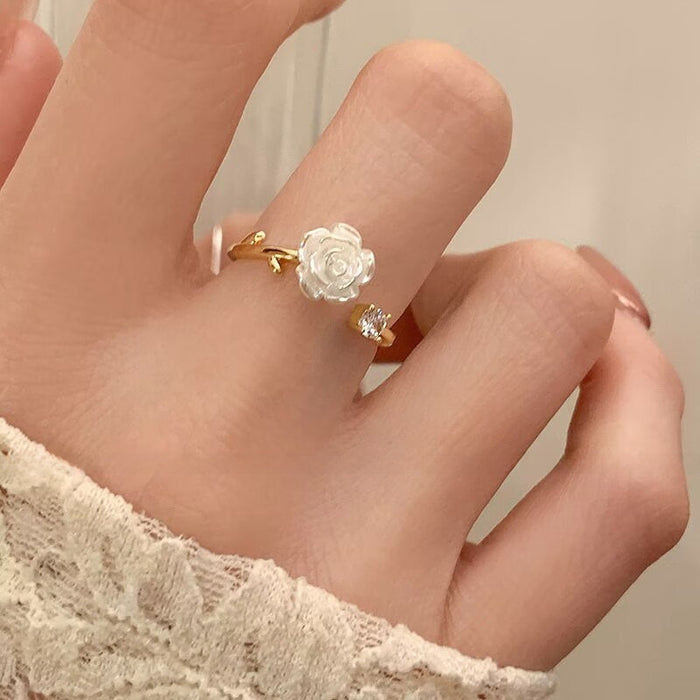 Wholesale Thorn Mountain Camellia Open Ring Personalized Rose Blossoms Adjustable Pair Ring