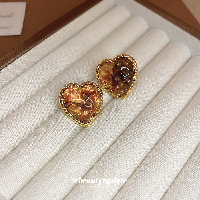 Wholesale  silver needle geometric irregular resin earrings heart earrings