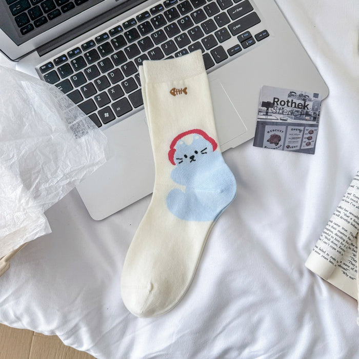 Wholesale Socks made of pure cotton, mid tube socks, cute cartoon pile socks, thin long socks