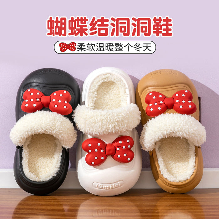 Wholesale Children' s cotton slippers winter  boys and girls home warm cotton shoes medium and big children cartoon outer wear plush shoes