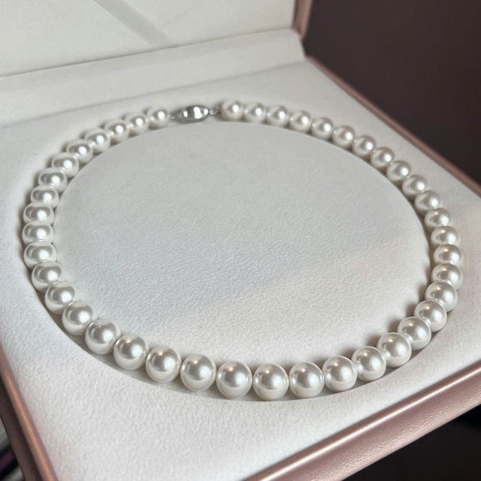 Wholesale   White Mother Beads Round Pearl Necklace Ingot Buckle  Clavicle Chain