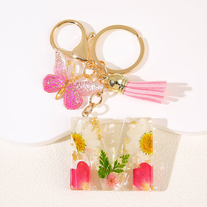 Wholesale Glue Dried Flower English 26 Letter Keychain Daisy Petal Letter Keychain  Pendant