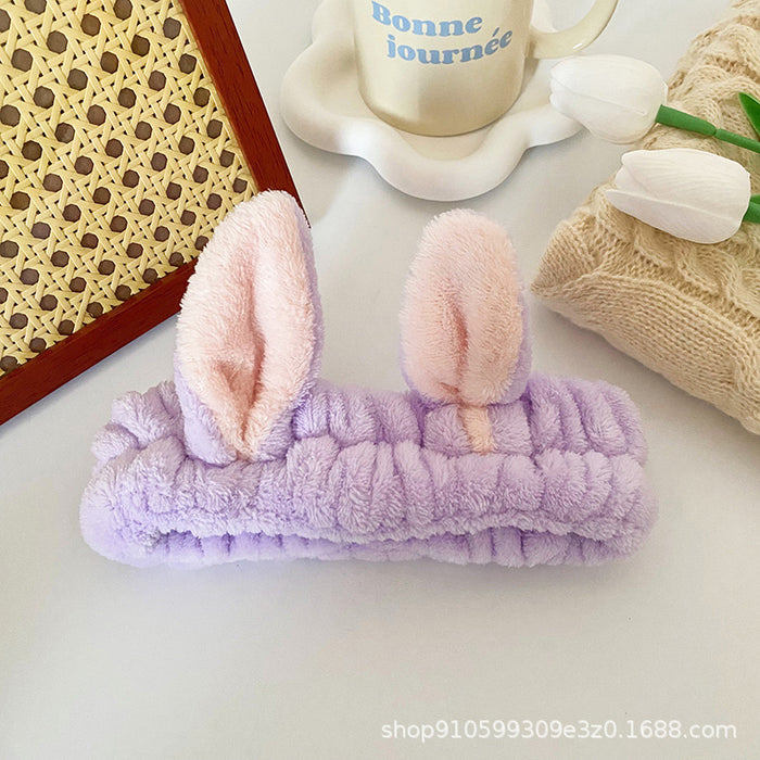 Wholesale Cute Rabbit Ear Headband for Women Face Wash and Beauty Headband Hair Accessories Flannel Headwear Factory