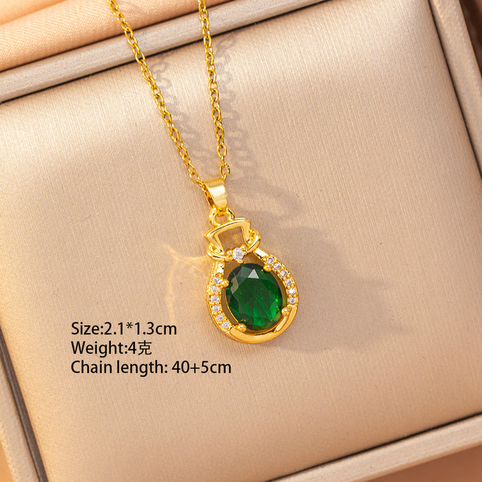 Wholesale Geometric Copper Inlaid Zircon Pendant Necklace Gold Plated Titanium Steel Layering Jewelry MOQ≥2
