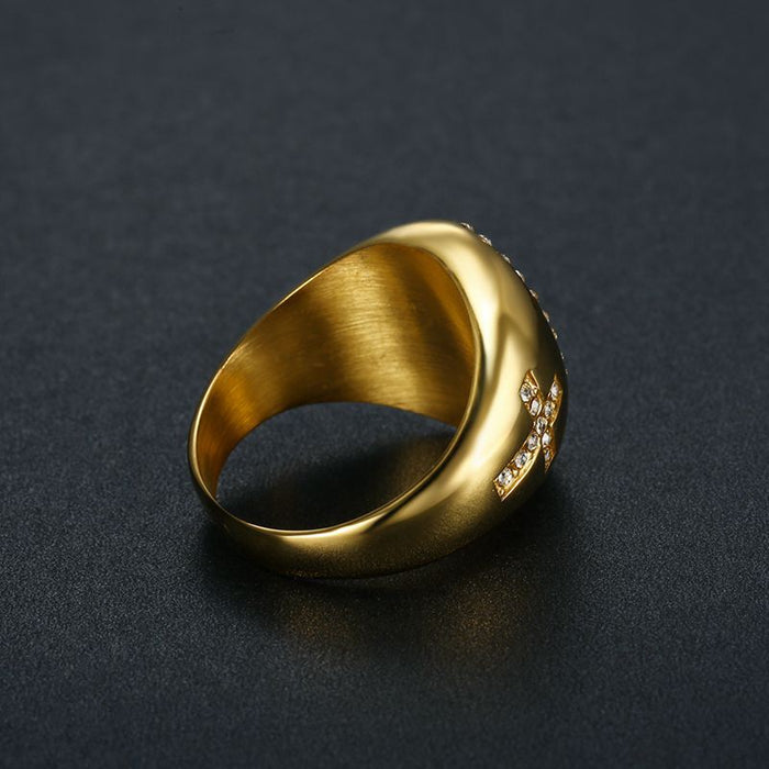 Wholesale Titanium Steel Gold-plated Diamond Inlaid Men's Rings JDC-RS-HongX005