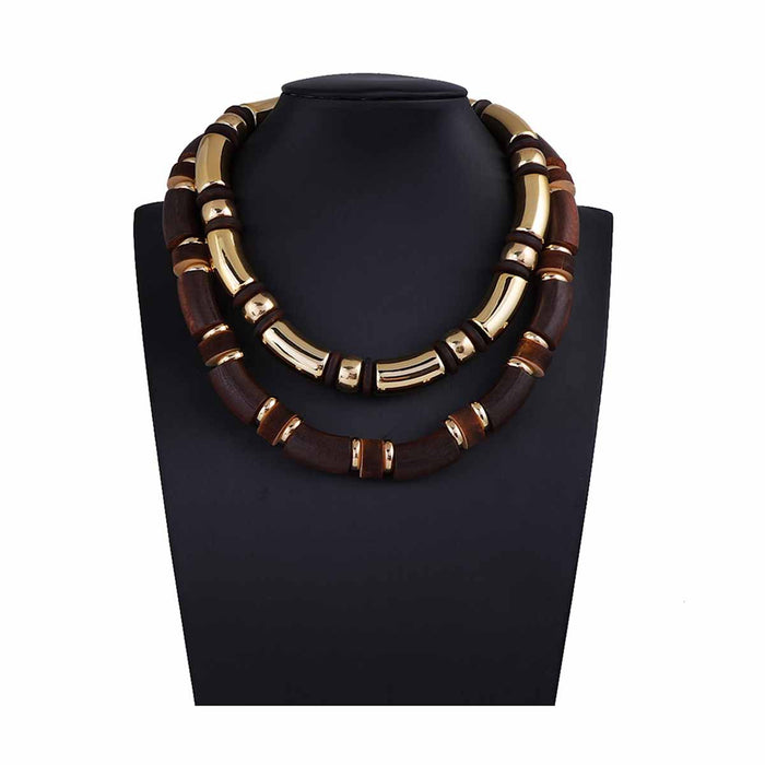 Wholesale Double-layer Stacked Wooden Necklace Bracelet suit All-match Women's Jewelry