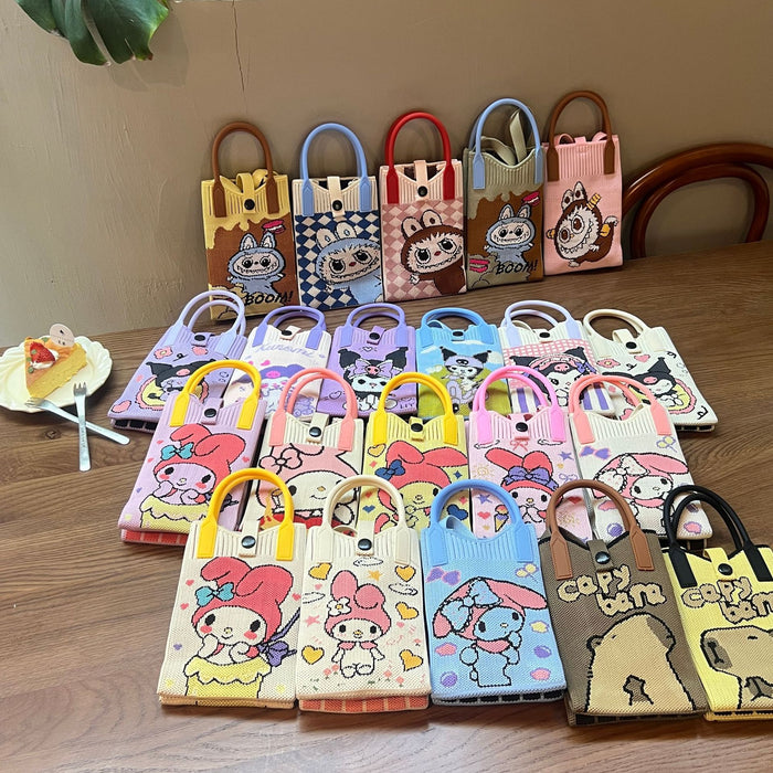 Wholesale Mobile Phone Bag Wool Knitted Small Square Bag  Small Bag Contrast Color