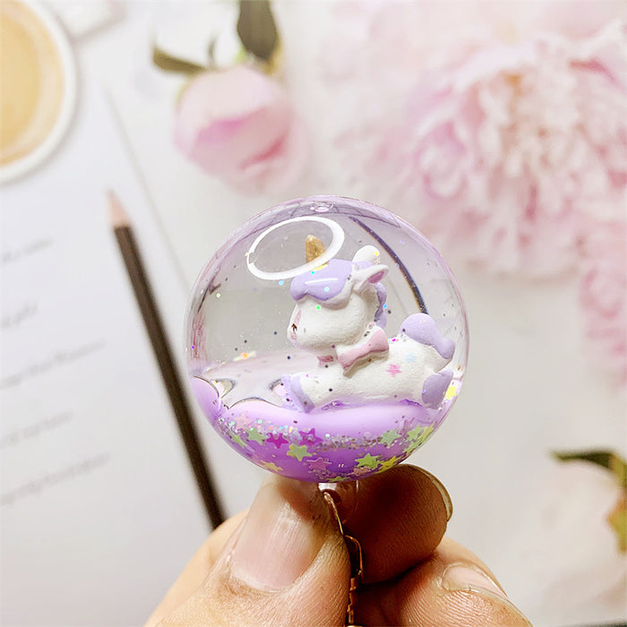 Wholesale Creative liquid oil key chain quicksand key chain crystal ball unicorn floating car cute bag small pendant