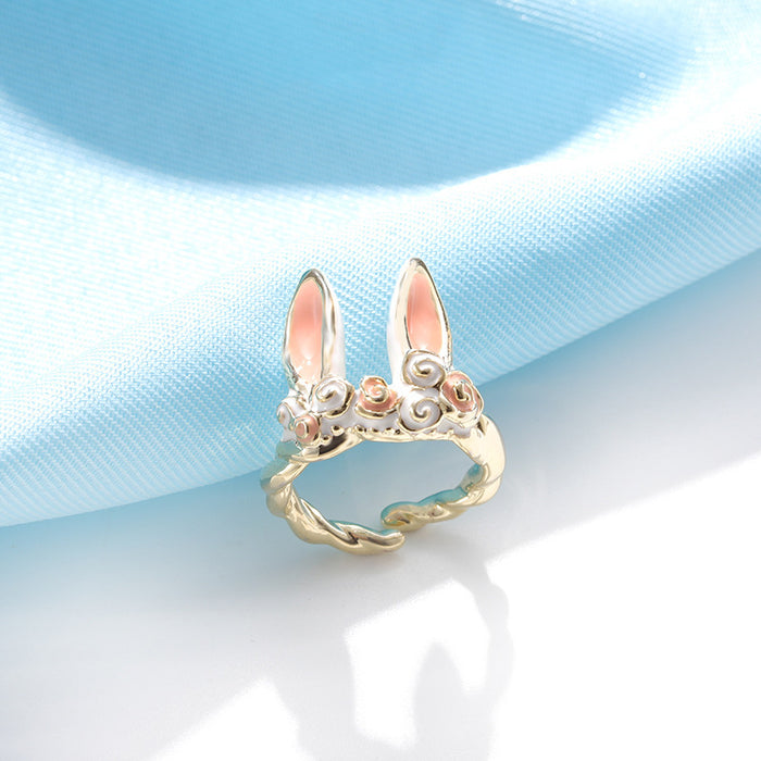 Wholesale rabbit ears rose painting oil opening Ring women's jewelry spot