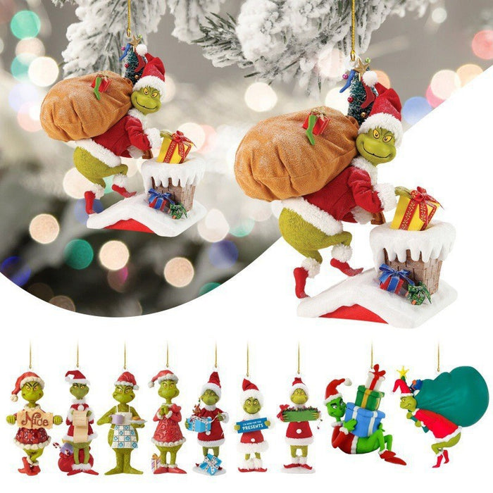 Wholesale Acrylic Cartoon Monster Christmas Tree Hanging Ornament 8-Piece Decorative Accent Set MOQ≥2