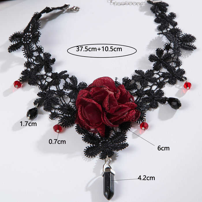 Wholesale Gothic Geometric Pendant Necklace Red Lace Fashion Accessory Jewelry Gift MOQ≥500