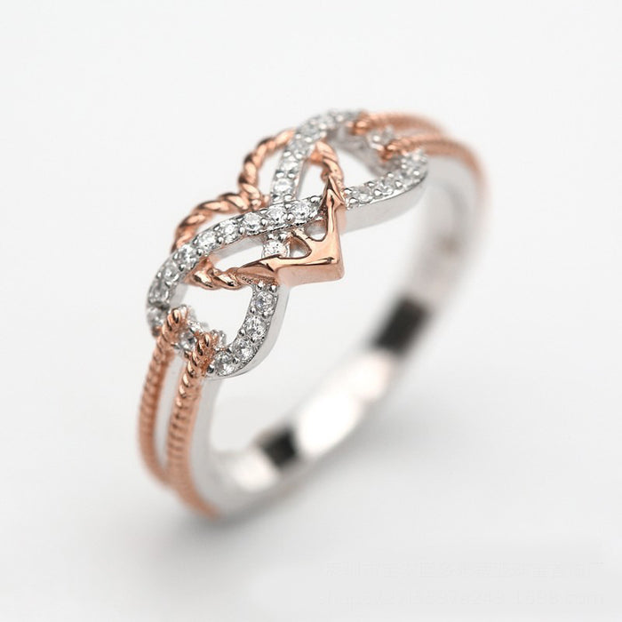 Wholesale Jianjie jewelry rose gold two-color Cross Heart girl ring