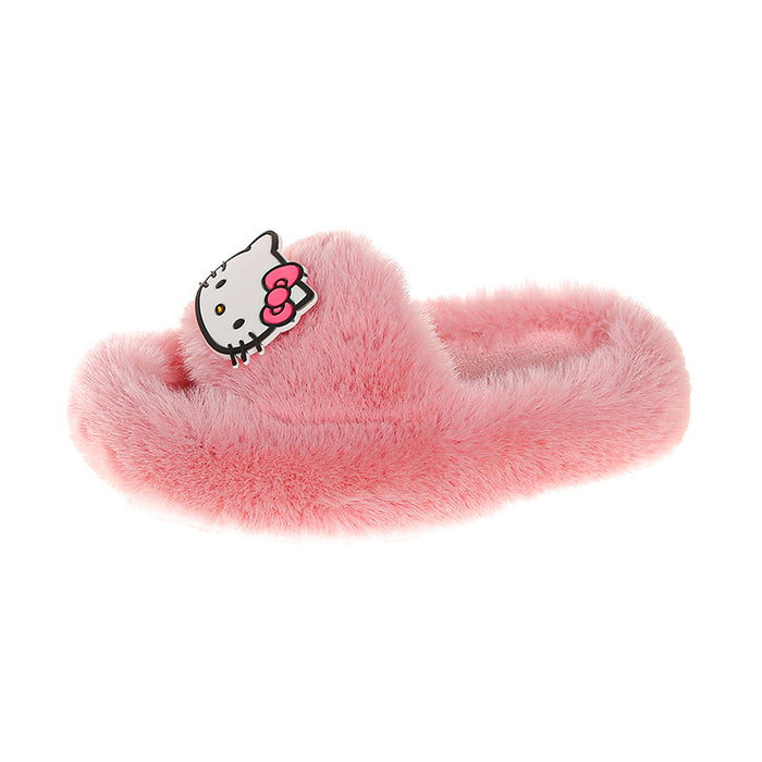 Wholesale Furry Slippers Autumn and Winter Cute Cartoon Cat Thick-Soled Home