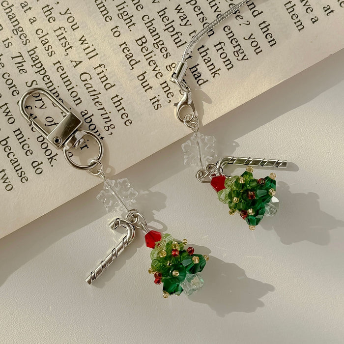 Wholesale Christmas tree mobile phone pendant crystal beaded bag hanging key chain
