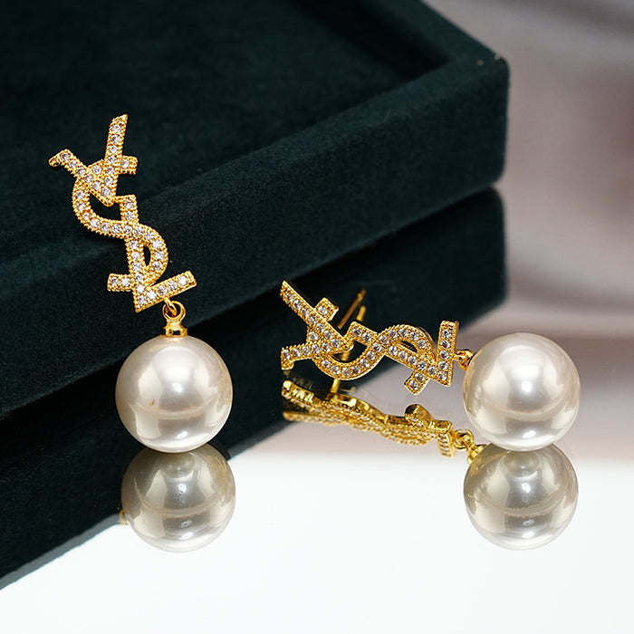 Wholesale Zircon pearl earrings with high-end feel, light luxury temperament, earrings with silver needles, personality