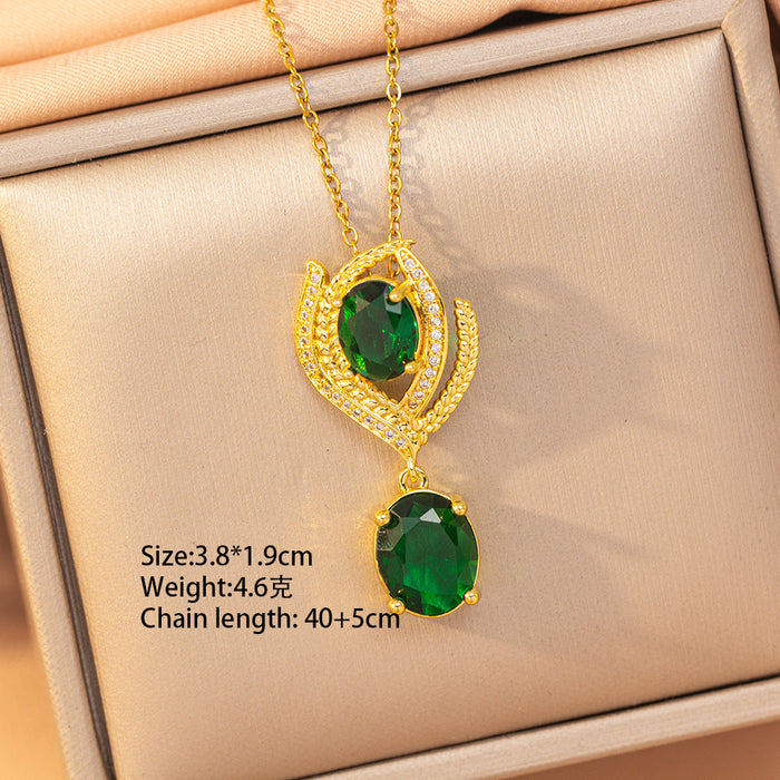 Wholesale Geometric Copper Inlaid Zircon Pendant Necklace Gold Plated Titanium Steel Layering Jewelry MOQ≥2