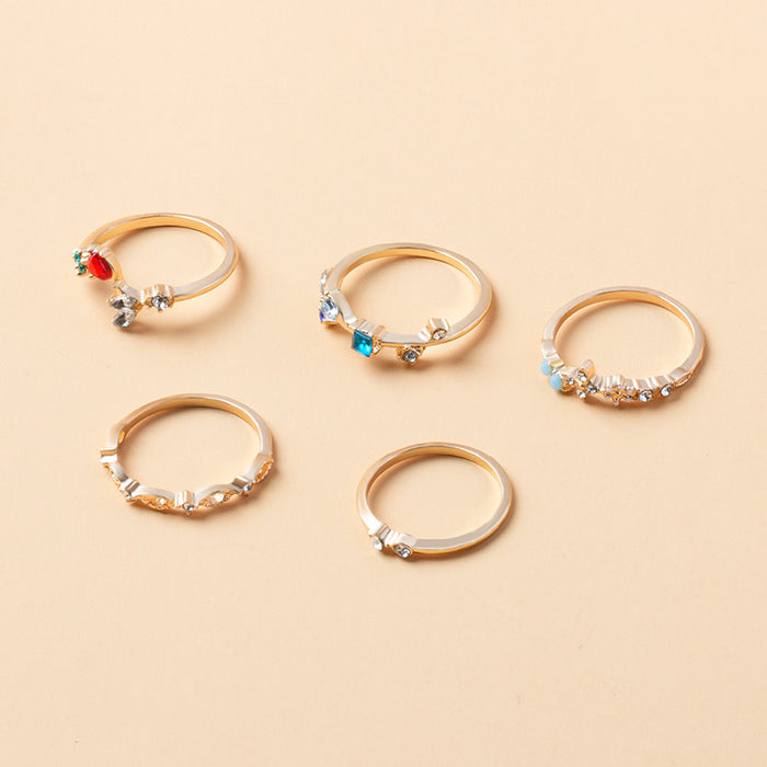 Wholesale Fashion opening gold-plated flower 5-piece ring set for accessories